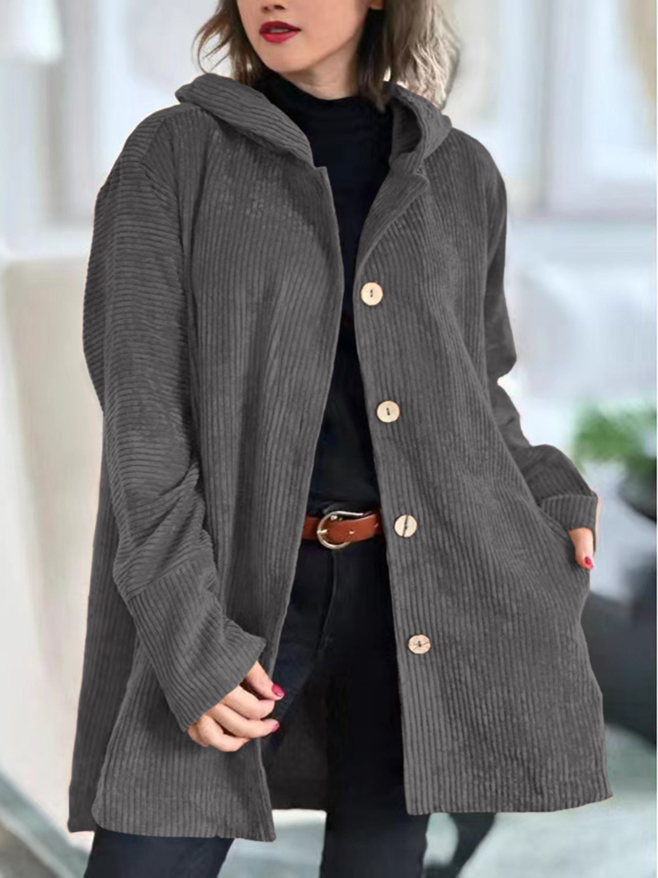 Amélie | Bordeaux Corduroy Coat