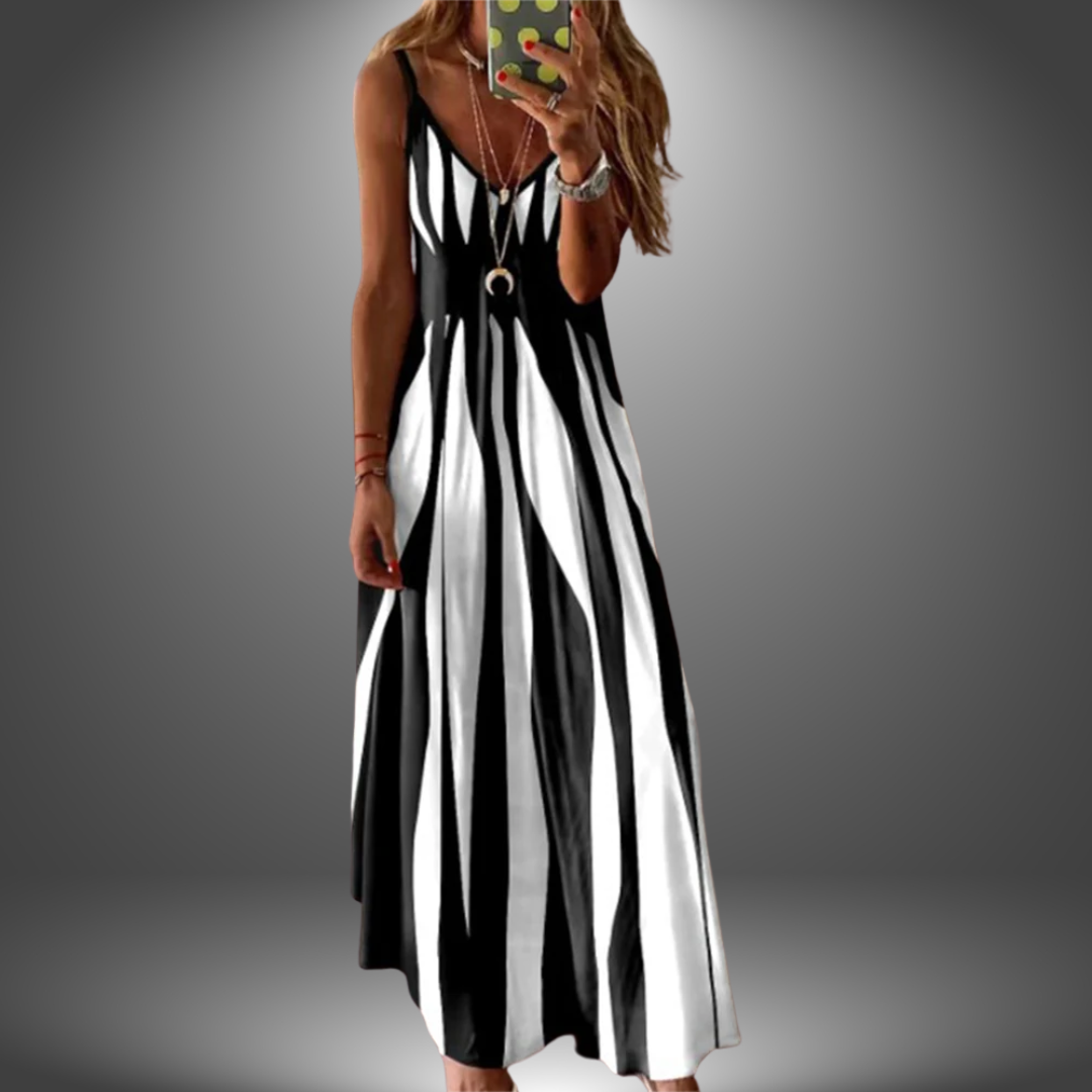 Aria | Elegant Sleeveless Stripe Printed Long Dress