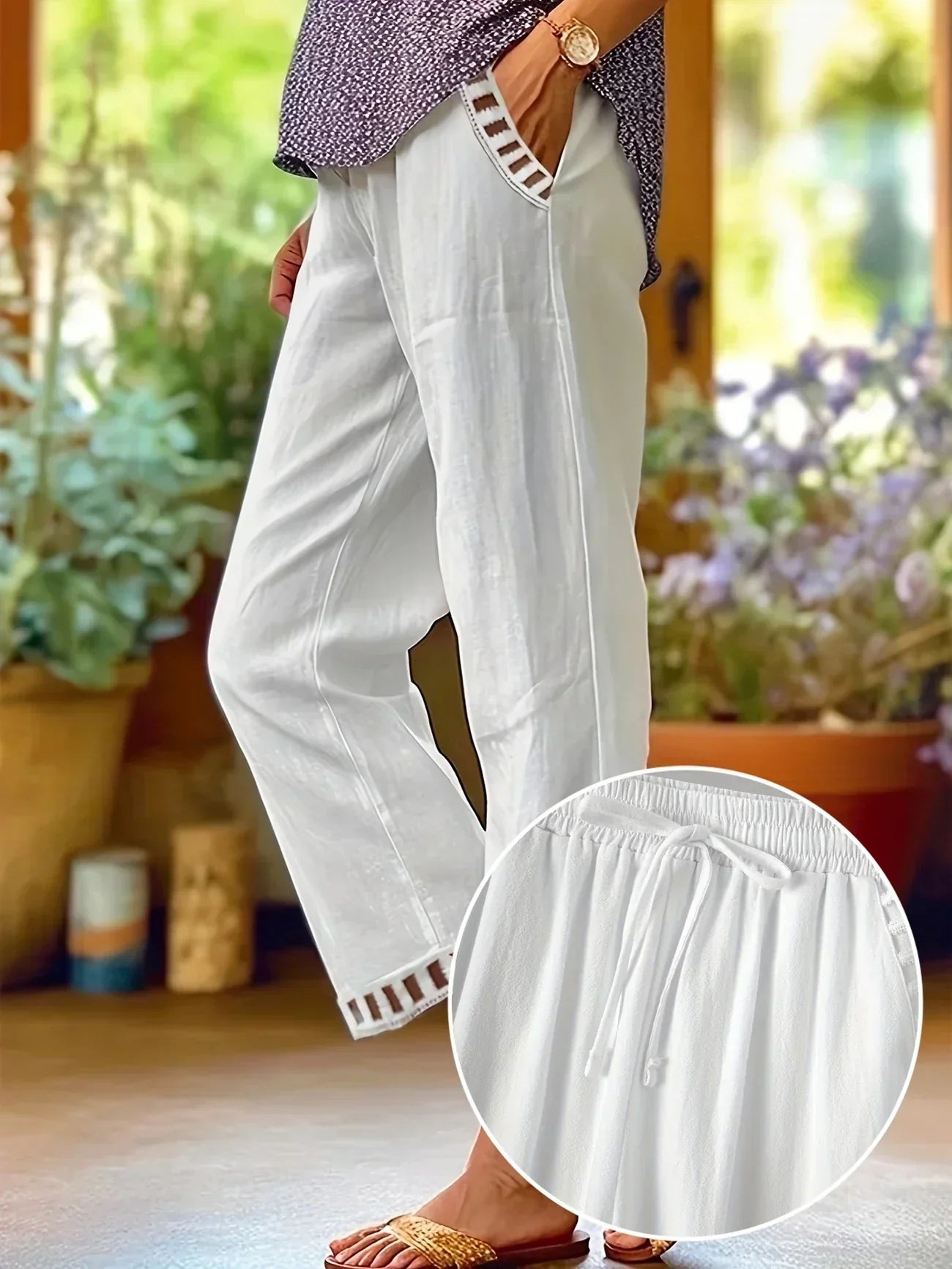 Tracey | Contrast Trim Cropped Pants