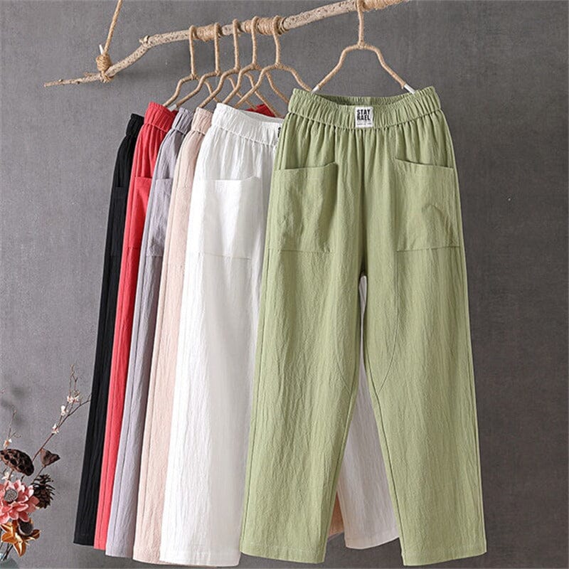 Julie | Casual Cotton Linen Trousers with Elasticated Waist