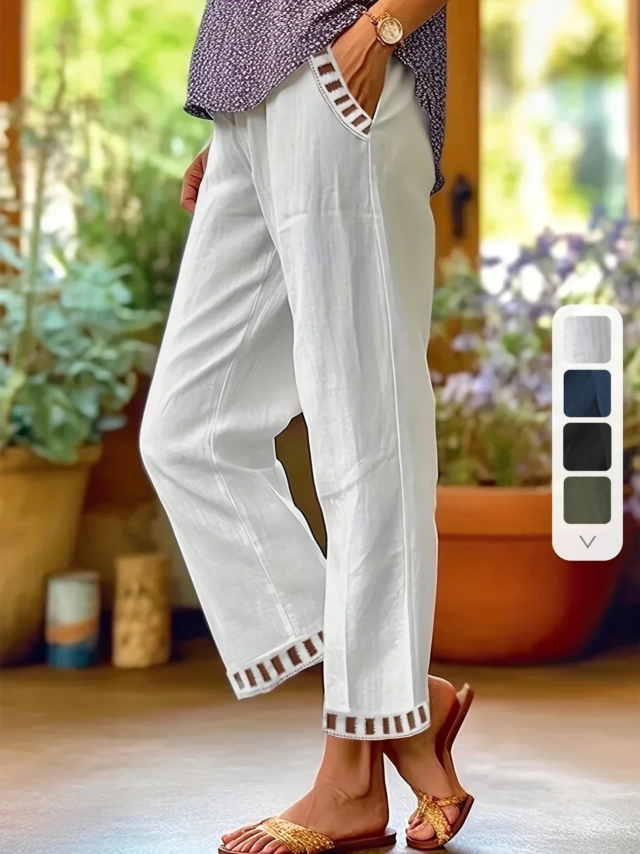 Tracey | Contrast Trim Cropped Pants