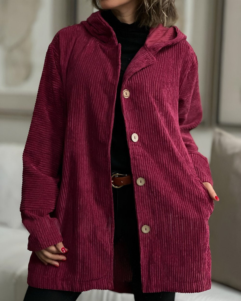 Amélie | Bordeaux Corduroy Coat