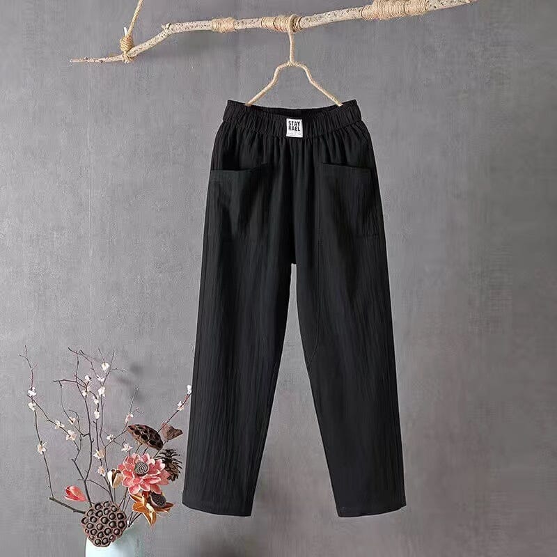 Julie | Casual Cotton Linen Trousers with Elasticated Waist