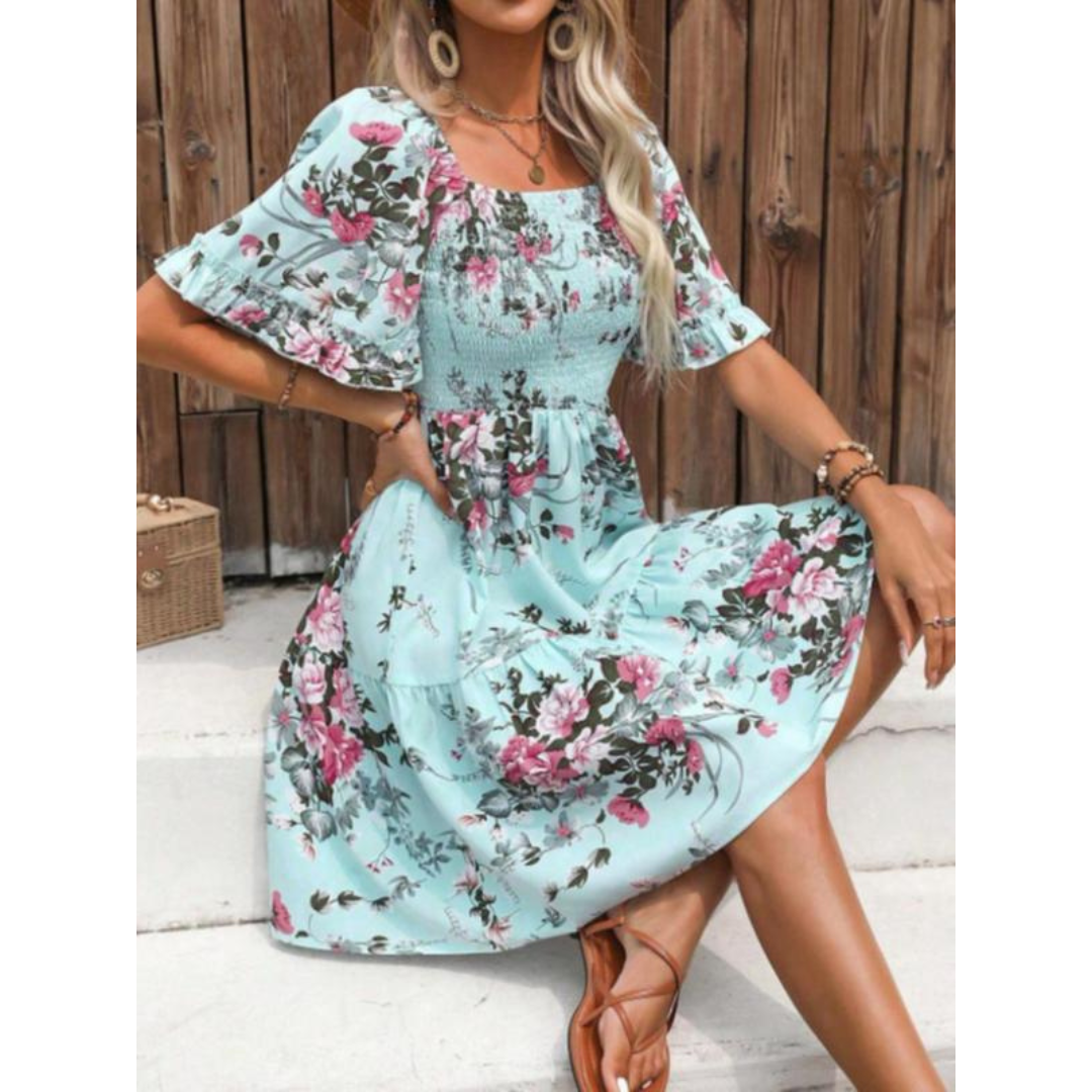 Isolde™ | Vintage Floral Flounce Sleeve Summer Dress