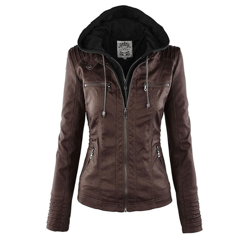 Olivia | Waterproof Women's Leather Jacket with Hood