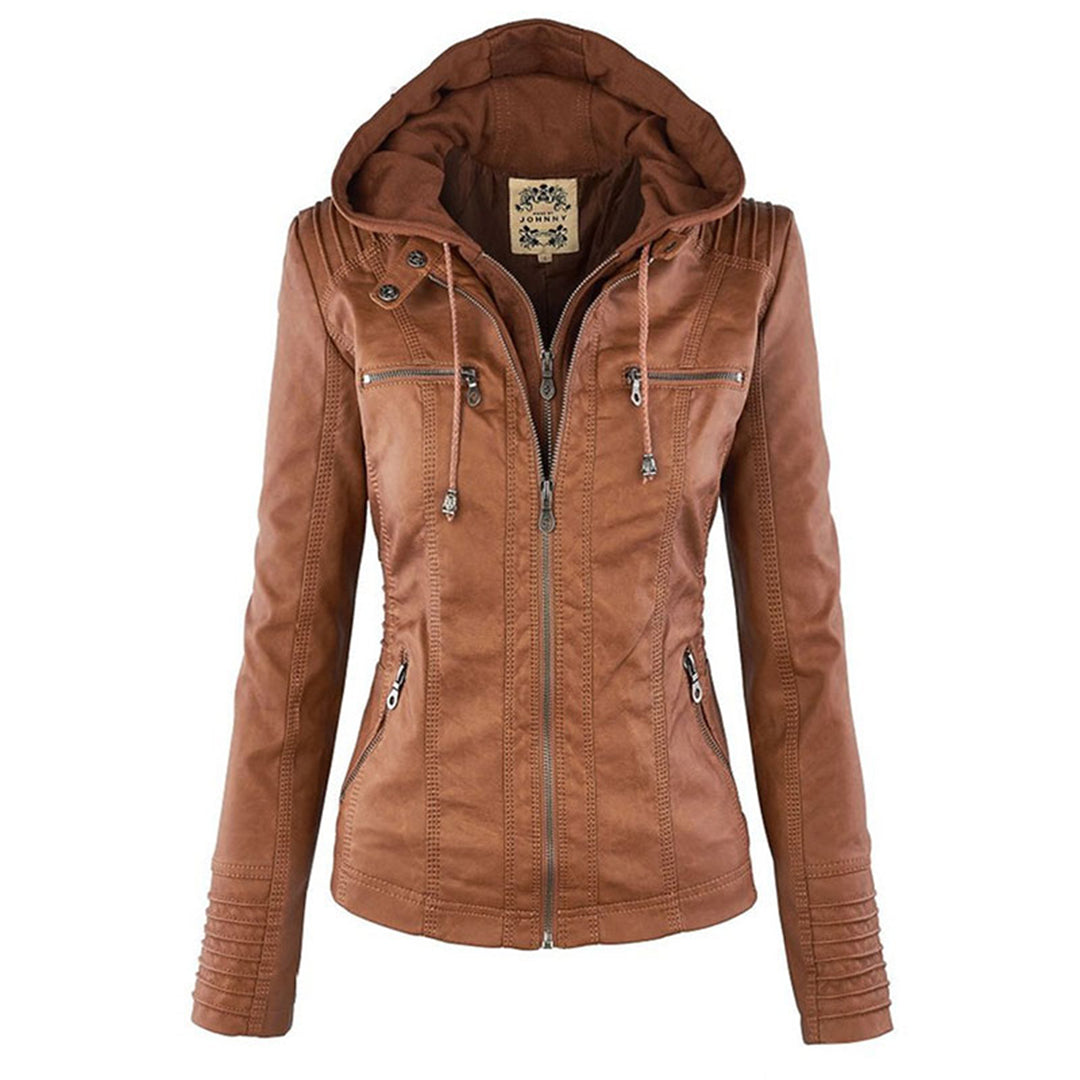 Olivia | Waterproof Women's Leather Jacket with Hood