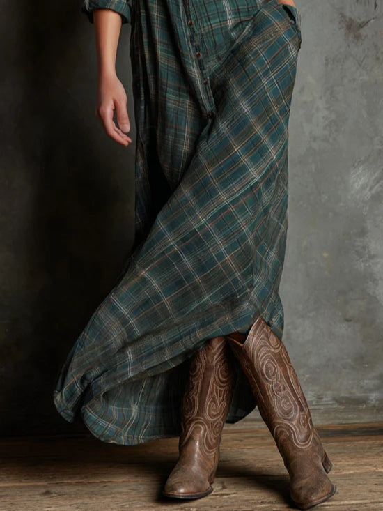 Marlowe | Long dress with green checked lapels