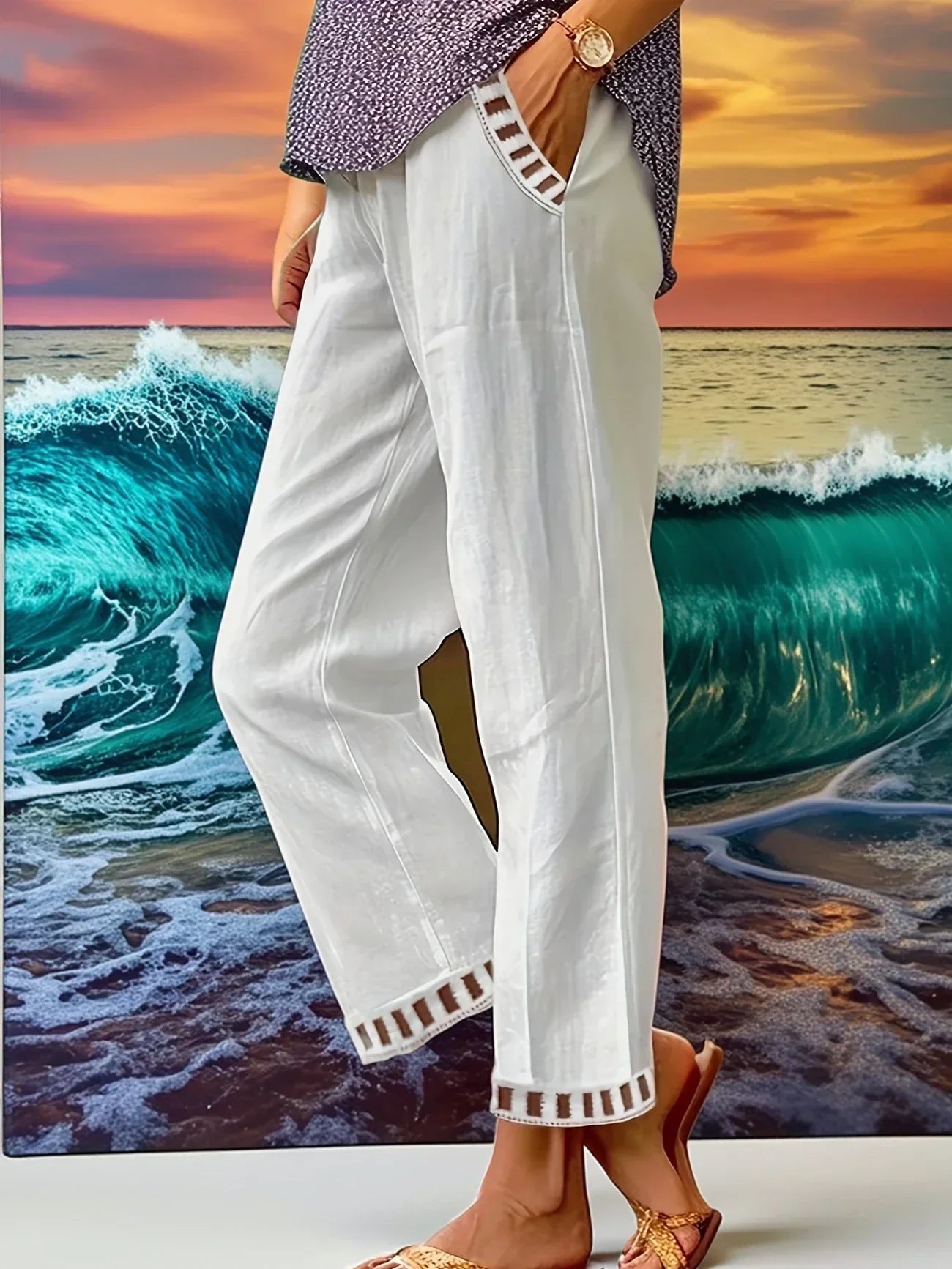 Tracey | Contrast Trim Cropped Pants